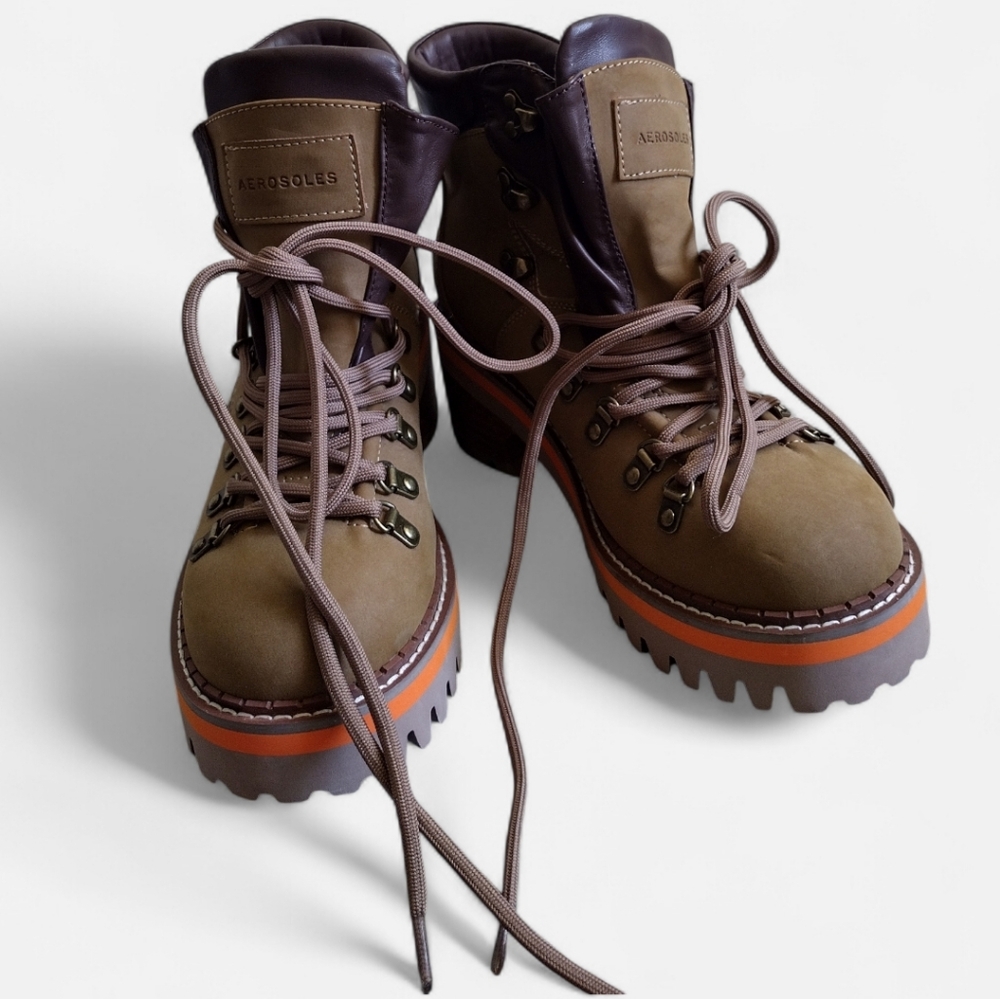 AEROSOLES Women's Brown and Orange Combat Boots